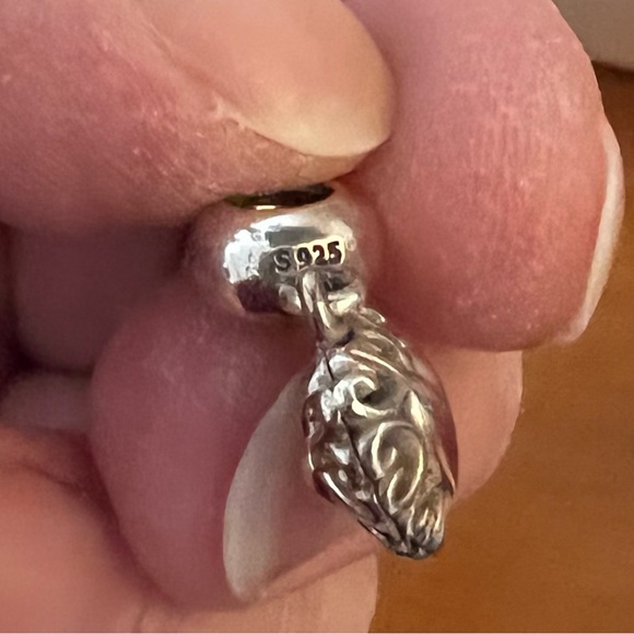 Pandora 14kt gold & silver two toned old vintage dangly heart bracelet charm - Picture 2 of 6